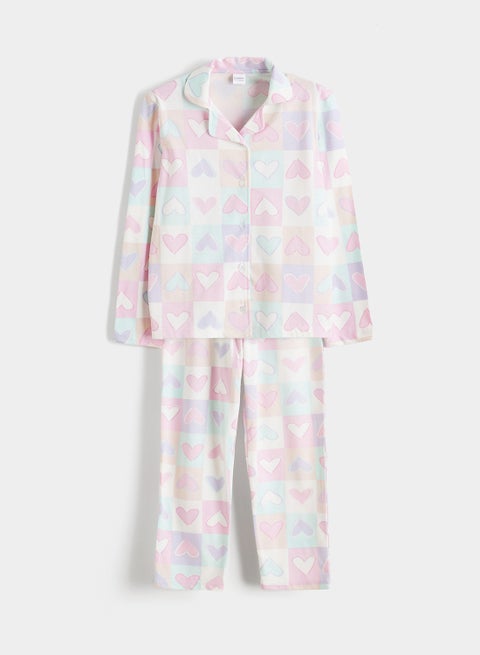 Collared Neck Girls' Pyjama Set